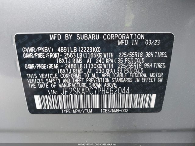 2023 SUBARU FORESTER JF2SKAPC7PH462044 Photo 8