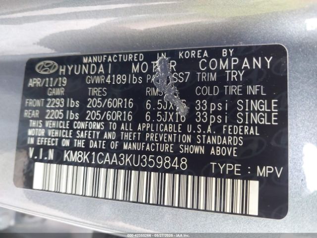 2019 HYUNDAI KONA KM8K1CAA3KU359848 Photo 8