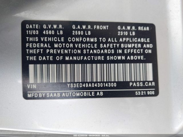 2004 SAAB 9-5 YS3ED49A043014300 Photo 8