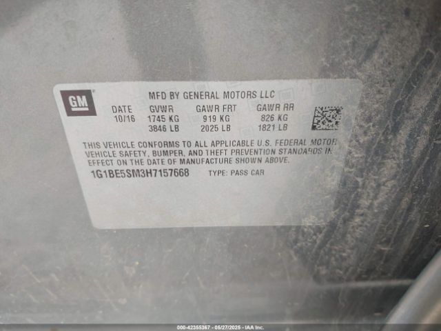 1G1BE5SM3H7157668 Chevrolet Cruze Lt Auto
