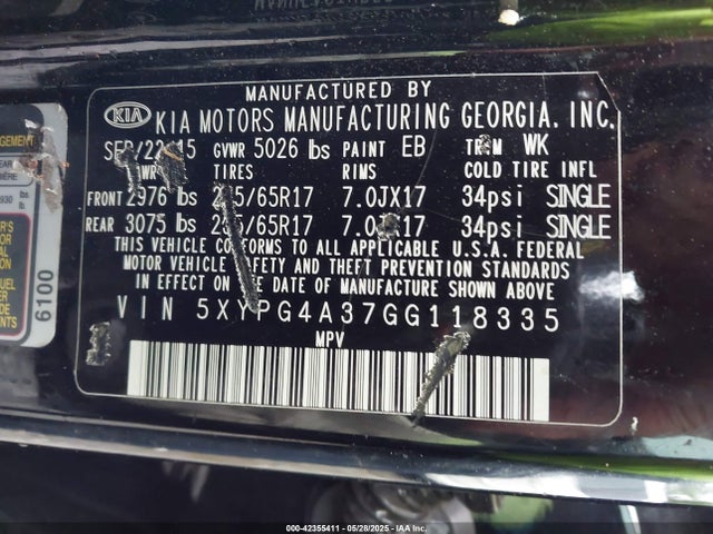 5XYPG4A37GG118335 KIA dohc gdi theta ii