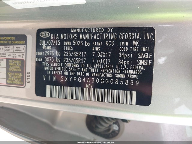 5XYPG4A30GG085839 KIA dohc gdi theta ii