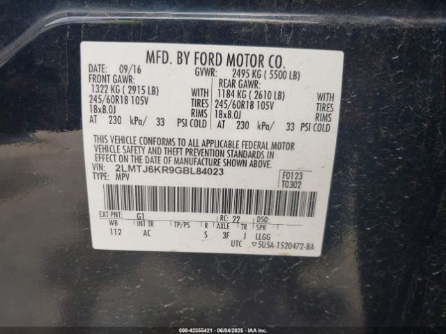 2LMTJ6KR9GBL84023 Lincoln MKX