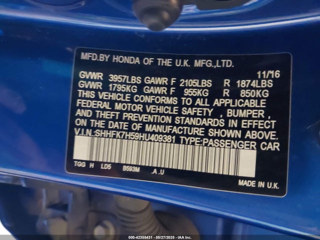 SHHFK7H59HU409381 Honda l15ba