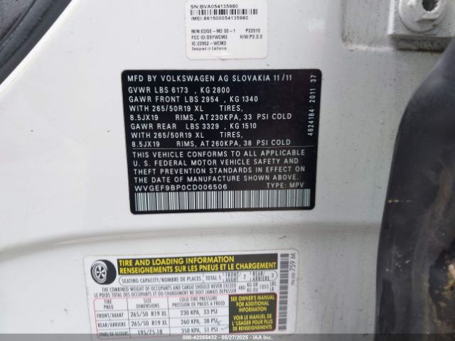 2012 VOLKSWAGEN TOUAREG WVGEF9BP0CD006506 Photo 8