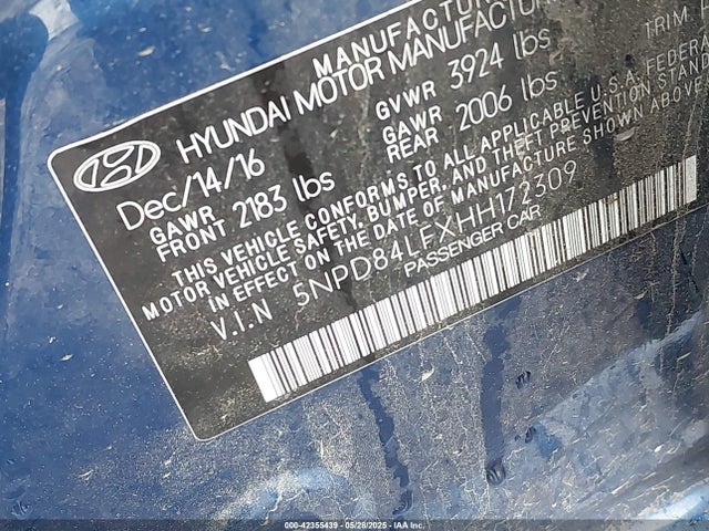 5NPD84LFXHH172309 Hyundai ELANTRA SE