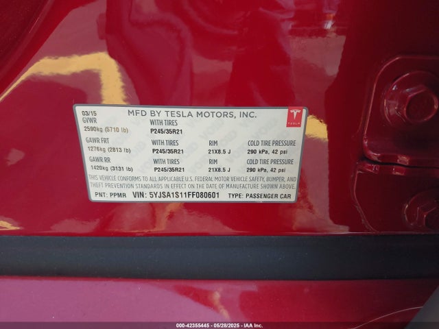 2015 TESLA MODEL S 5YJSA1S11FF080601 Photo 8