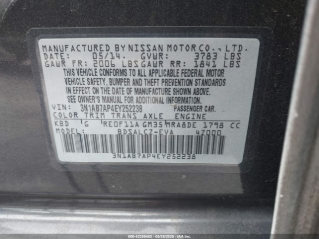 3N1AB7AP4EY252238 Nissan SENTRA S