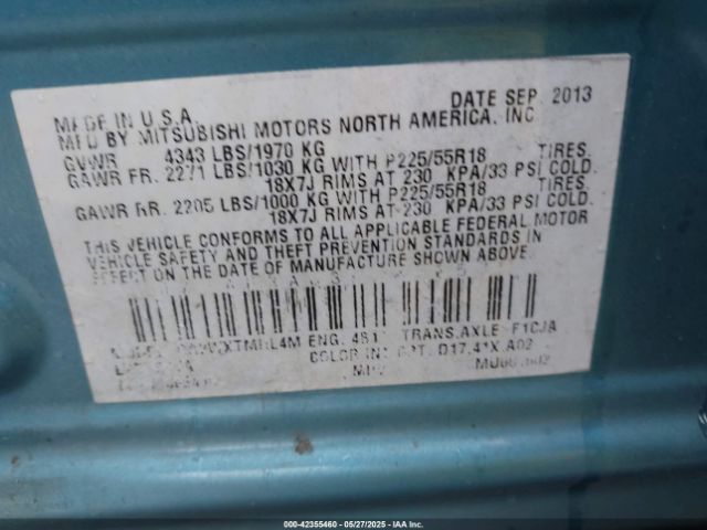 4A4AP3AU3EE010575 Mitsubishi Outlander Sport Es