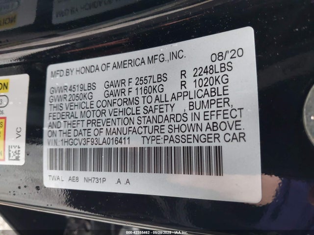 1HGCV3F93LA016411 Honda lfb2