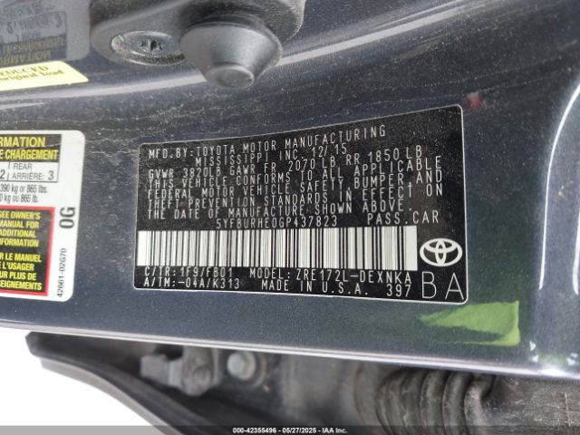 5YFBURHE0GP437823 Toyota COROLLA LE