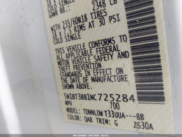 5N1BT3BB1NC725284 Nissan 2022