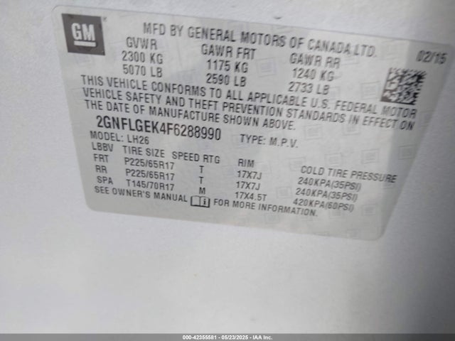 2GNFLGEK4F6288990 Chevrolet Equinox 2lt