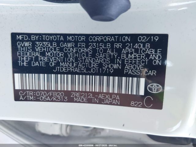 JTDEPRAE5LJ011719 Toyota COROLLA LE