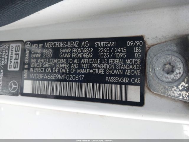 1991 MERCEDES-BENZ 500 WDBFA66E9MF020617 Photo 8