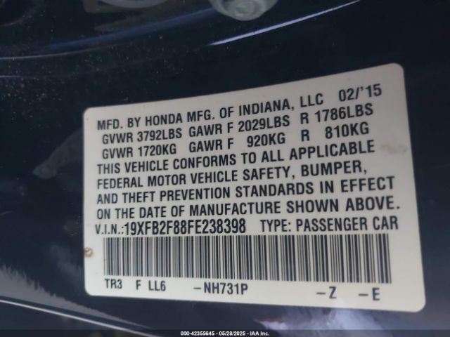 19XFB2F88FE238398 Honda CIVIC EX