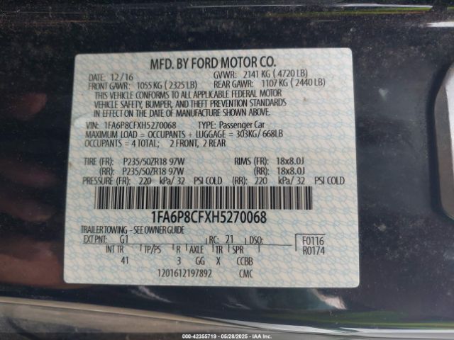 2017 FORD MUSTANG 1FA6P8CFXH5270068 Photo 8