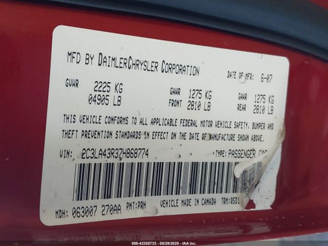 2007 CHRYSLER 300 2C3LA43R37H868774 Photo 8