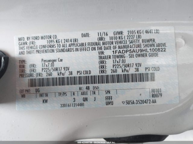 1FADP5AU9HL100822 Ford C-max Hybrid Se