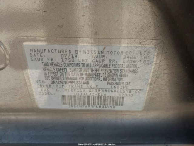 3N1CN7AP9FL831448 Nissan Versa 1.6 S+