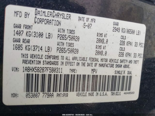 2007 CHRYSLER ASPEN 1A8HX58287F580311 Photo 8