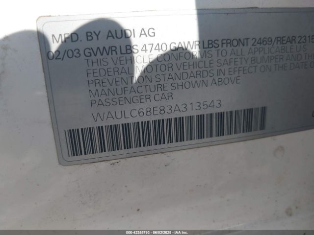 2003 AUDI A4 WAULC68E83A313543 Photo 8