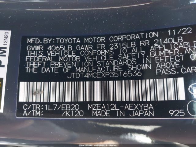 JTDT4MCEXP3516536 Toyota Corolla Xse