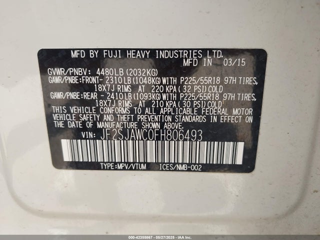 Subaru 2.5na u5 2015 JF2SJAWC0FH806493 Image 9