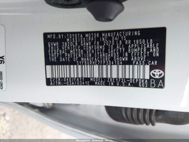 5YFBURHE7FP304104 Toyota COROLLA L