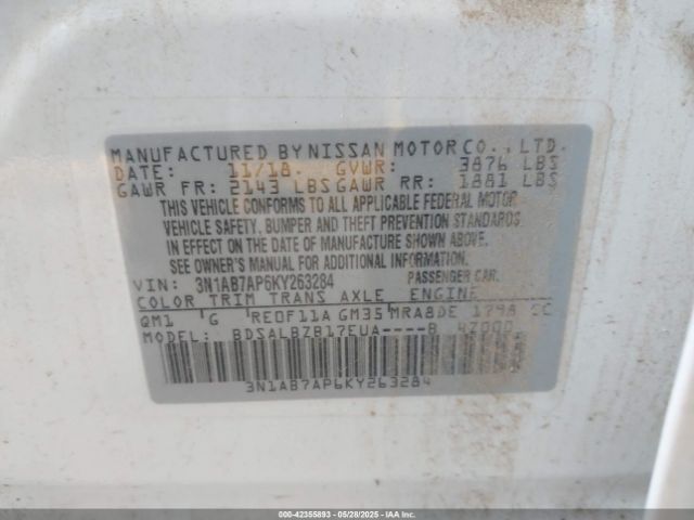 3N1AB7AP6KY263284 Nissan 2019