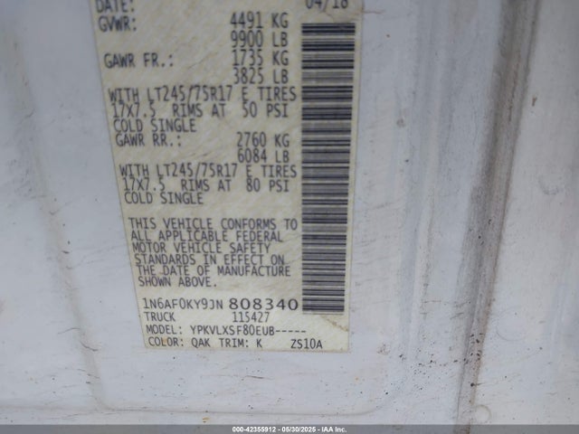 1N6AF0KY9JN808340 Nissan Nv Cargo Nv3500 Hd Sv V8