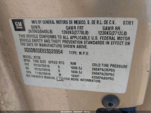 2002 BUICK RENDEZVOUS 3G5DB03E82S520954 Photo 8