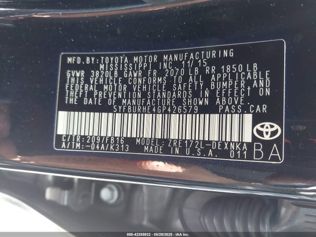 Toyota 2zr-fe 2016 5YFBURHE4GP426579 Image 9