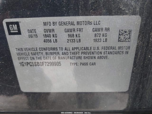 1G1PC5SB0F7299905 Chevrolet Cruze 1lt Auto