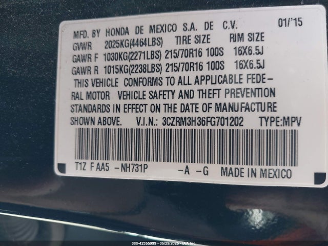 3CZRM3H36FG701202 Honda k24w9/k24v1
