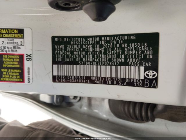 5YFBURHE3EP078447 Toyota COROLLA L