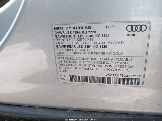 2018 AUDI Q3 WA1ECCFS0JR022112 Photo 8