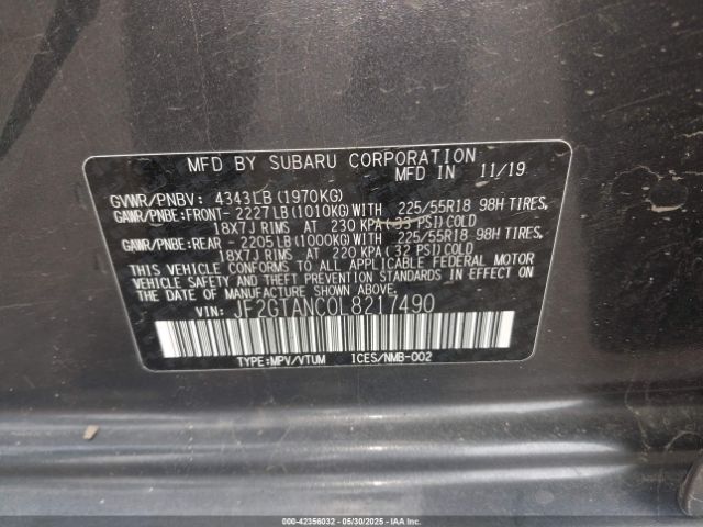 JF2GTANC0L8217490 Subaru Crosstrek