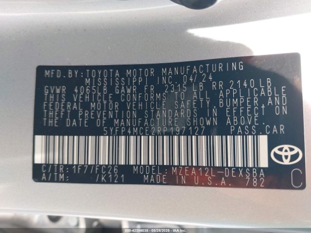 2024 TOYOTA COROLLA 5YFP4MCE2RP197127 Photo 8