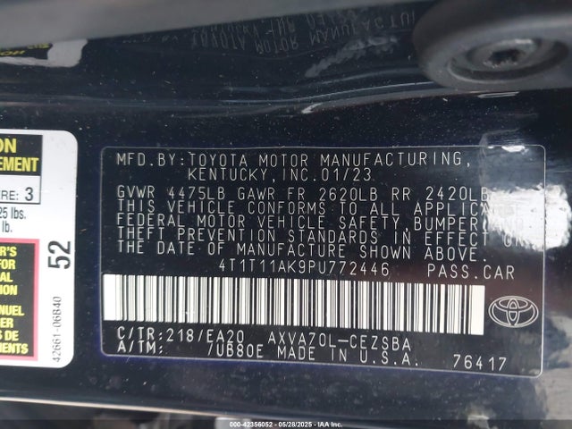 4T1T11AK9PU772446 Toyota CAMRY SE