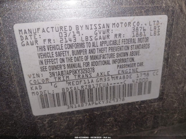 3N1AB7AP6KY329378 Nissan 2019