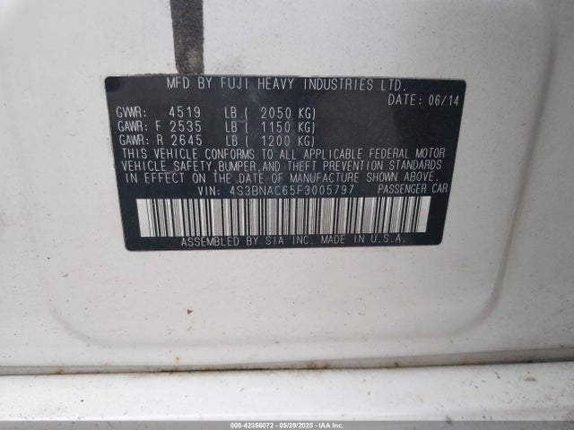 Subaru Legacy 2.5i Premium 2015 4S3BNAC65F3005797 Image 9