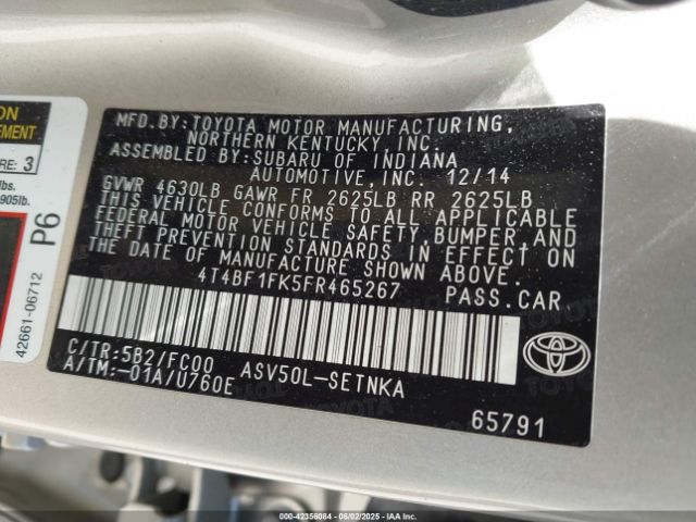 2015 TOYOTA CAMRY 4T4BF1FK5FR465267 Photo 8