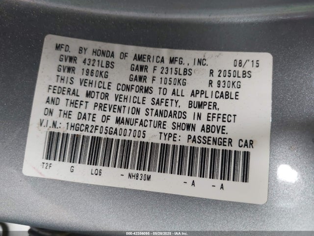 1HGCR2F05GA007005 Honda k24w1