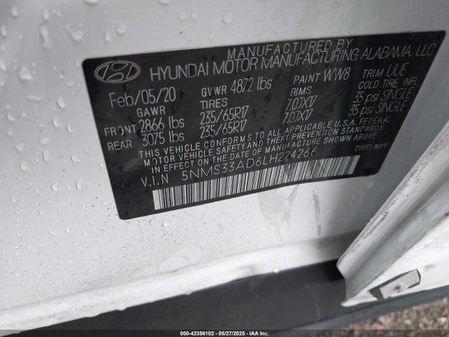 5NMS33AD6LH224266 Hyundai gdi theta ii