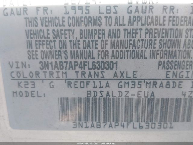3N1AB7AP4FL630301 Nissan Sentra