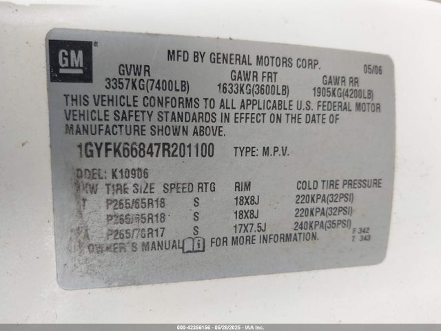 2007 CADILLAC ESCALADE ESV 1GYFK66847R201100 Photo 8
