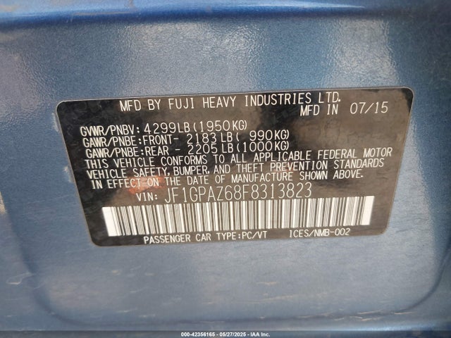 Subaru 2.0l na 2015 JF1GPAZ68F8313823 Image 9