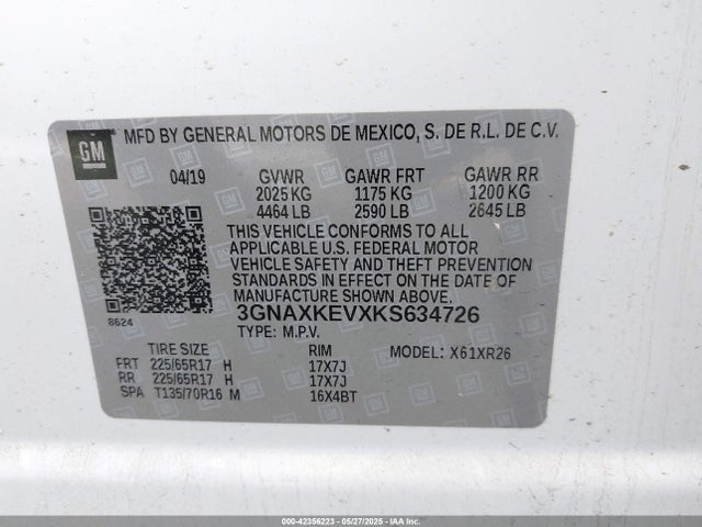 3GNAXKEVXKS634726 Chevrolet lyx - direct injection, vvt, fgt, turbo, alum, gen1