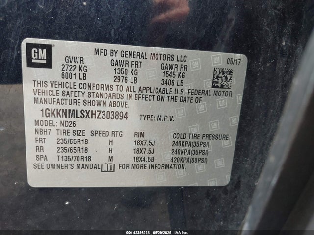 1GKKNMLSXHZ303894 GMC Acadia Slt-1